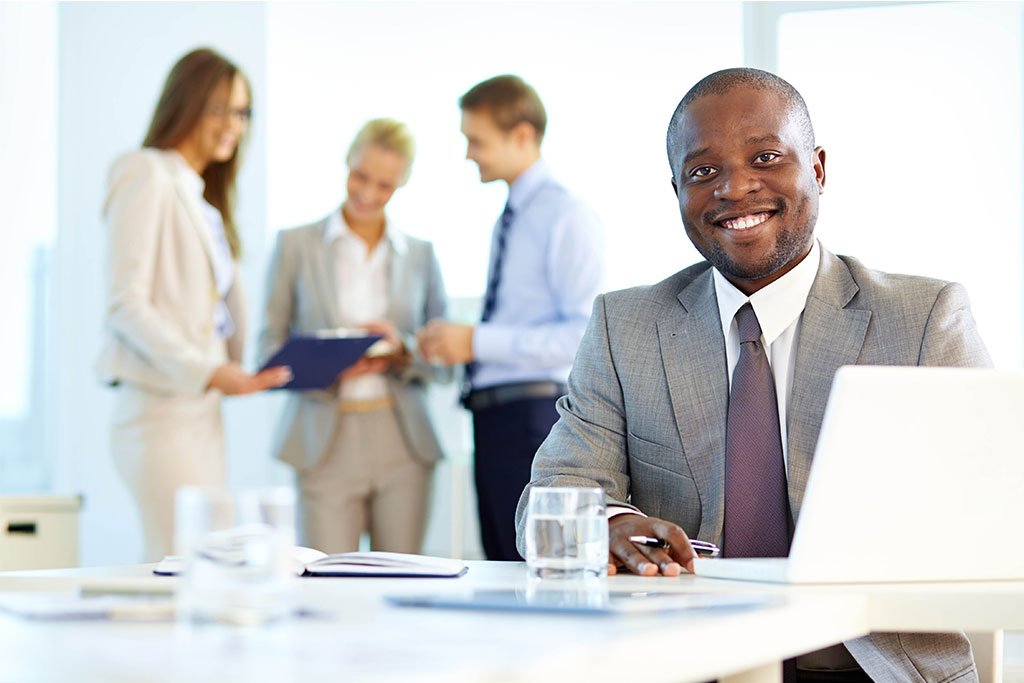 Modern office with a team working